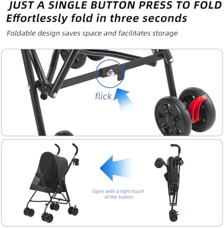 Pet Stroller Oxford Cloth Foldable Dog Strollers for Small Dogs and Cats Suitable for All Road Surfaces Wide-View Panoramic Window 4 Wheels with Brakes Portable Design, Easy to Store (Blue)