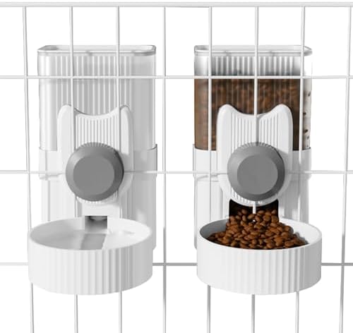 Hanging Cage Auto Pet Food Bowl Water Bottle Dispenser, 1L, Grey