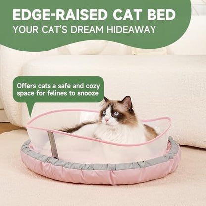 Cat Bed for Indoor Kitten Bed Washable, Anti Anxiety Round Donut Pet Beds for Small Dogs Cats, Super Soft Plush Fur Pet Bed (Pink，21 Inches)