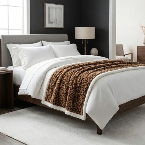 Lavish Home Sherpa Fleece Throw Blanket, Leopard Print, 50” x 60”