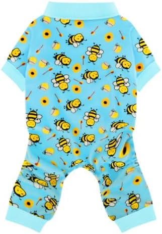 Paiaite Dog Pajamas Onesie: Comfortable Four-Legged Apparel for Small, Medium, & Large Dogs, Polyester Material for Comfort, Wrinkle Resistance, Moisture Wicking, Stretchiness Cute Bee Sky Blue S