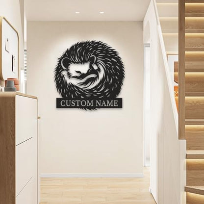 Custom Hedgehog Metal Sign, Personalized Name Wall Art, Unique Home Decor Gift, Garden Memorial Marker, Housewarming Present for Hedgehog Lovers (Style-3)