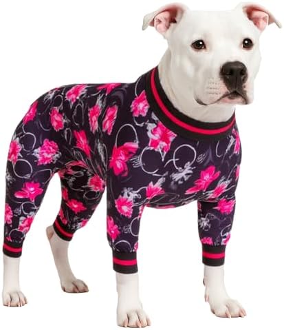 LovinPet 3XL Dog PJs, Pitbull Clothes, Black and Pink Floral Print, 3XL