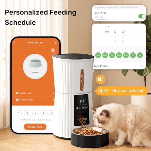 NEWBULIG Automatic Cat Feeder with APP 4L Small Dog Food Dispenser, White
