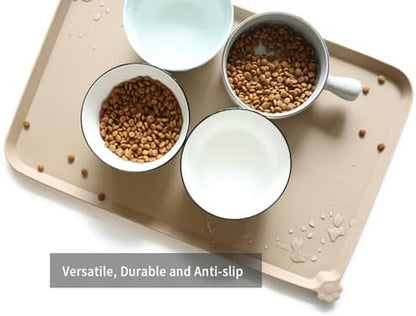 Hoki Found L Silicone Non Slip Pet Dog Cat Bowl Mats - Waterproof Dog Cat Food Mats for Carpet - PapayaWhip