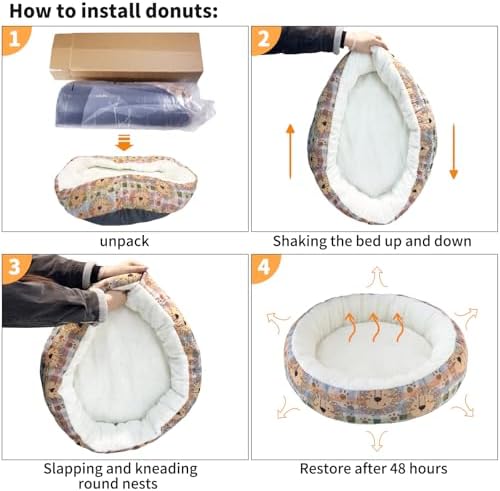 Circular Calming Dog & Cat Bed Anti-Anxiety Washable with Anti Slip Backing Donut Cuddler with Cute Jacquard Patterns for Cat and Small Puppy (Small-23in, Peking Opera)