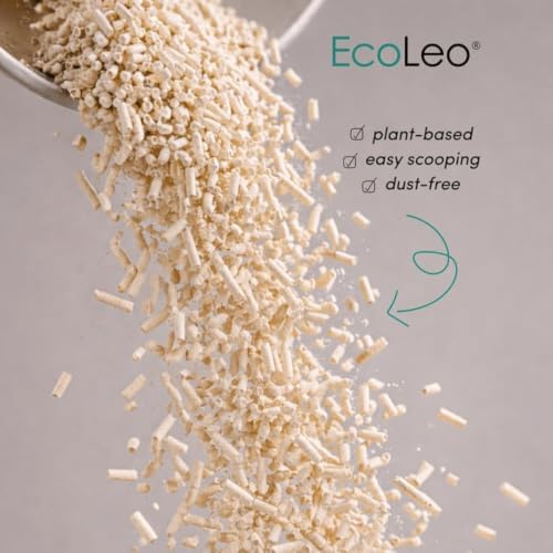 EcoLeo Plant Based Pea Husk Cat Litter – 100% Natural, Dust-Free, Unscented, Clumping, Odor Control, Low Tracking, Micro Pellets Litter for Multi-Cat Homes