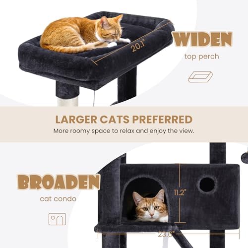SHA CERLIN 81in Multi-Level Tall Cat Tree Tower for Indoor Kitties/Larger Cat Condo Furniture with Hammock/Cozy Pussycat Perches/Sisal Scratching Posts/Pet House/Wide Base/Dark Grey