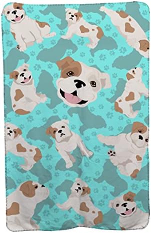 Caroline's Treasures MLM1014TBLT Piebald English Bulldog Soft Travel Blanket with Bag Airplane Blanket, Indoor Outdoor Camping Blanket for Traveling, Picnics, Beach Trips, Concerts