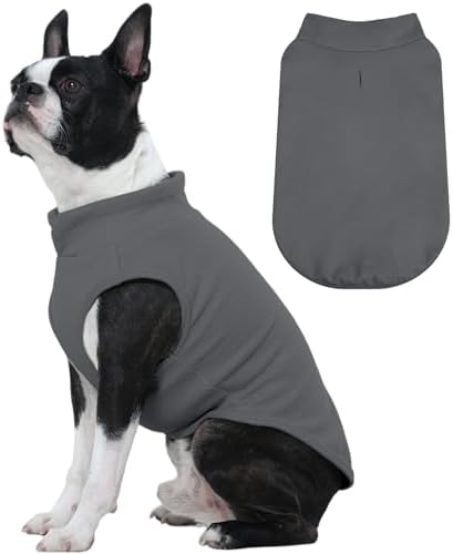 FUAMEY Dog Fleece Vest for Large Dogs,Warm Stretchy Dog Sweatshirts Pullover with Leash Hole Dogs Sweater Soft Pet Turtleneck Cozy Pet Vest Lightweight Sleeveless Grey L