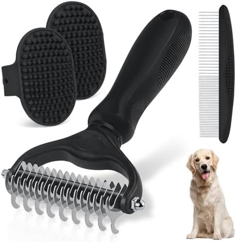 Pet Grooming Rake for Dogs and Cats - Double-Sided Deshedding Dematting Tool, 4-in-1 Undercoat Rake & Metal Comb for Long and Short Haired Pets, Reduces Shedding by 95%, 4Pack