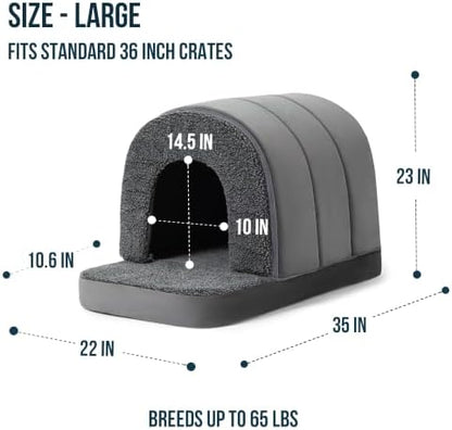 PELZIN Orthopedic Dog Bed with Cover Cave - Indoor Dog House with Porch
