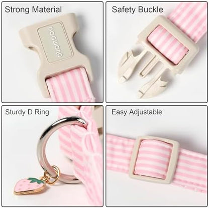 DOGWONG Pink Strawberry Striped Dog Collar for Small Medium Large Dogs S