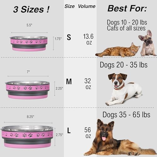 Loving Pets Corsa Dog Bowls- Stainless Steel Dog & Cat Bowls - Spill Proof Dog Food Bowl, Cat Bowl, Puppy Essentials & Pet Supplies Great for Home & Travel (Large 35-65 lbs, Fiery Pink)