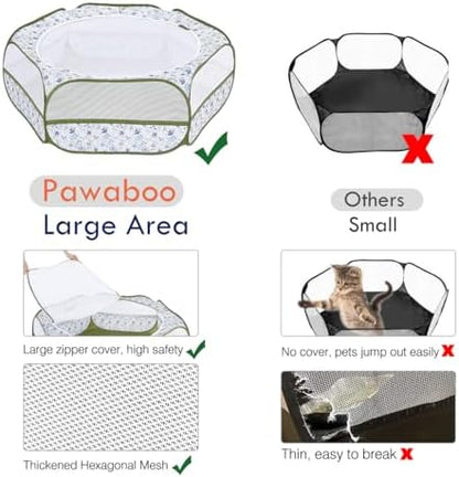 Pawaboo Small Animal Playpen with Zippered Cover, Blue + White Flower