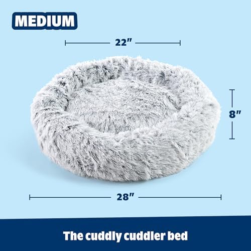 Barkbox Dog Bed, 2-in-1 Memory Foam Donut Cuddler Dog and Cat Bed, Calming Orthopedic Joint Relief Fur Crate Lounger for Pets, Machine Washable + Removable Cover, Waterproof Lining, Includes Toy