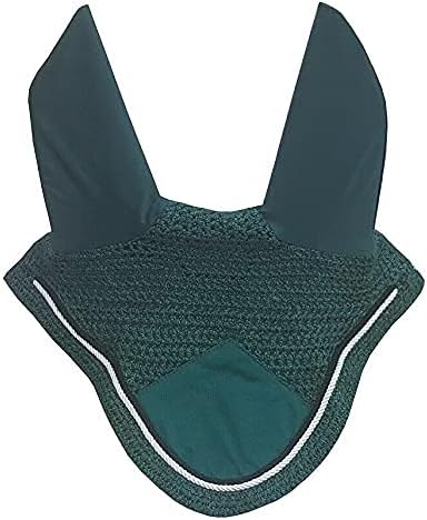 Horse Fly Bonnet Double Piping Ear Net Fly Veil Mask Breathable Cotton Crochet Horse Tack (COB, Peacock/Petrol)