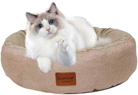CLAYCLAY Cozy Round Cat Bed – Soft, Comfortable Cushion for Cats & Kittens – Non-Slip, Machine Washable, Plush Sleep Bed for Cats, Ideal for Resting & Napping up to 20lbs