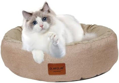 CLAYCLAY Cozy Round Cat Bed – Soft, Comfortable Cushion for Cats & Kittens – Non-Slip, Machine Washable, Plush Sleep Bed for Cats, Ideal for Resting & Napping up to 20lbs