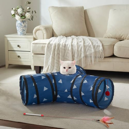 Cat Tunnels for Indoor Cats 3 Way Play Toy Kitty Tunnel Peek Hole Toy with Ball for Cat Tube Fun for Rabbits Kittens and Dogs