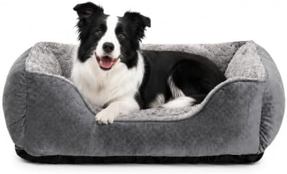 Dog Bed for Medium Large Dogs Washable, Super Soft Rectangle Dog Beds Medium Large Size, Warming Durable Pet Bed with Anti-Slip Bottom, Anti-Anxiety, Grey, 30 x 24 x 9inch