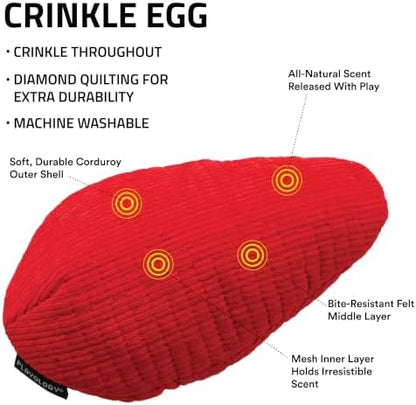 Playology Durable Plush Chew Toy - Crinkle Egg - Jumbo, Beef Scent