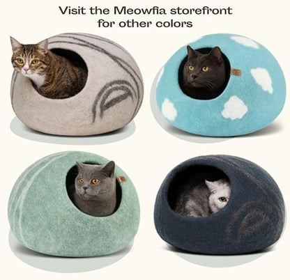 MEOWFIA Cat Cave - Merino Wool Bed for Indoor Cats (Cloud Nap Blue, Large)