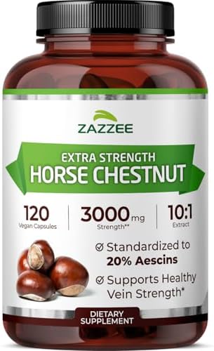 Zazzee Extra Strength Horse Chestnut 10:1 Extract, 20% Aescins, Vegan
