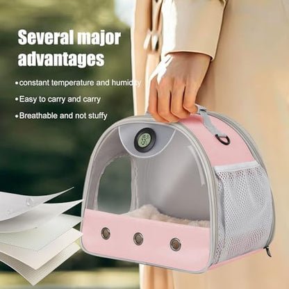 Bearded Dragon Carrier, Reptile Travel Bag with Built-in Thermometer Hygrometer, Breathable Small Animal Carrier with Clear View Window, Portable Guinea Pig Carrier for Gecko, Snake, Hamster