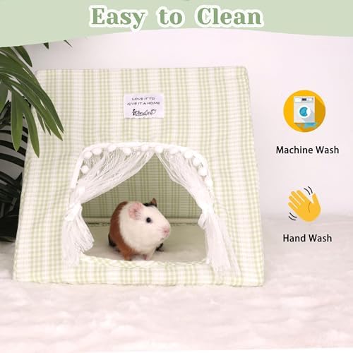 Jenvd Guinea Pig Hideout Large with Curtain, Machine Washable Bunny Hideout