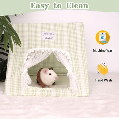 Jenvd Guinea Pig Hideout Large with Curtain, Machine Washable Bunny Hideout