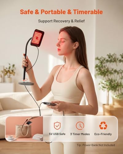 Red Light Therapy for Face and Body, 3 LED Wavelength 660nm 730nm 850nm Infrared Light Therapy Desk Lamp with 360°Adjustable Head & Phone Stand, Home Office Travel Portable Use w/Glasses