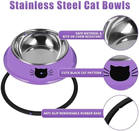 Serentive 2 Pcs Non-Slip Stainless Steel Small Cat Food Bowls - Unbreakable, 7 Oz, Suitable for Indoor Small Pets - Removable Rubber Base, Easy to Clean, Lovely Color