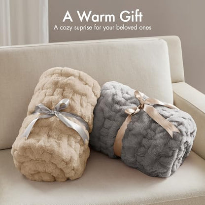 Madison Park Ruched Fur Throw Faux Fur Blanket for Sofa, 50" x 60", Tan