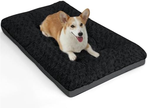 POCBLUE Dog Bed Medium Sized Dog, Washable Plush Pet Bed for Crate, Anti-Slip Pet Mat for Cages, Comfy Crate Pad for Outdoor/Indoor/Car Use, Soft Kennel Pad for Dogs Up to 40 lbs, 29"x19", Black