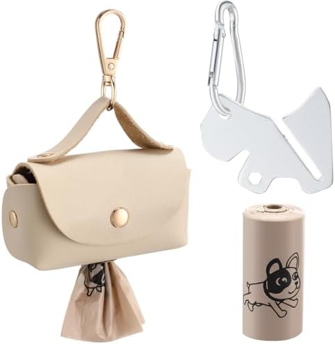 Affrolling 5 Pcs Leather Dog Poop Bag Holder Christmas Include 45 Scented Poop Bags Dispenser Cute for Travel Walking Dog Park and Outdoor Use(Apricot)