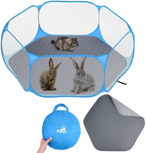 Pawaboo Small Animals Playpen with Pad, Blue+Gray