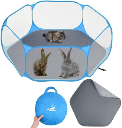 Pawaboo Small Animals Playpen with Pad, Blue+Gray