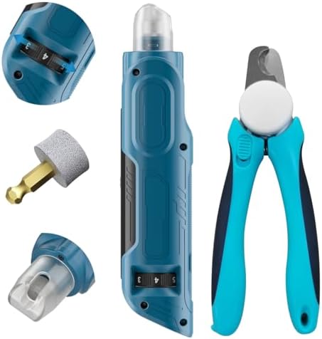 PAPIFFEED Pet Nail Grinder with Nail Clipper Kit, 6 Speed Adjustable Dog Nail Trimmer with LED Light, Rechargeable Pet Nail File with Dust Proof & Type-C Charging (Blue Set)