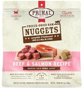 Primal Freeze Dried Raw Cat Food Nuggets, Beef & Salmon, 14 oz