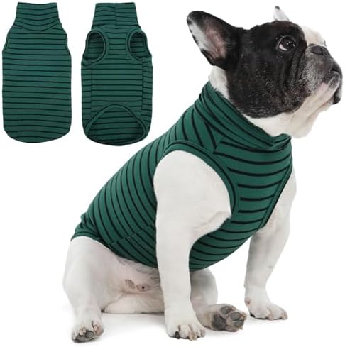 IECOii Small Dog Sweater,Stretch Fleece Vest - Medium,Green Stripes