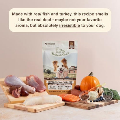 BADLANDS RANCH Air-Dried Fish & Turkey Dog Food, 87% Meat, 24 oz, 4-Pack