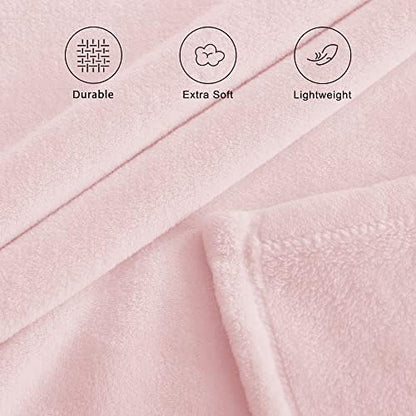 NICETOWN Pink Flannel Fleece Throw Blanket, 60x80 Inches Soft Twin Size Blanket for Couch, Cozy, Warm, Lightweight and Decorative for Gift/Travel/Camping