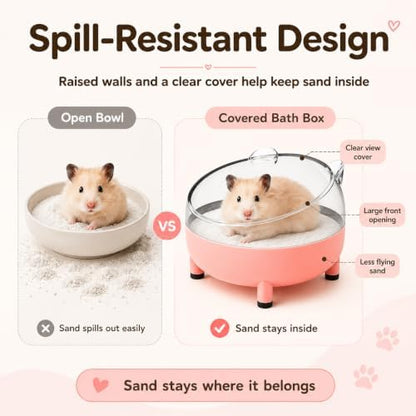Meow&Woof Hamster Sand Bath Container, Large Sandbox Toilet Gerbil Batheoom, Tiny Chinchilla Dust Bathtub Sand Bath Box for Hamster Cage Accessories 5.2 Inch-Pink