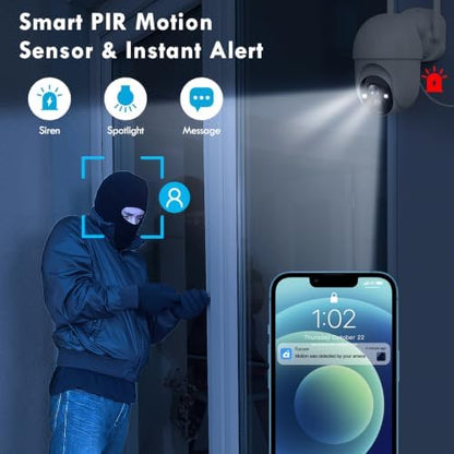 Poyasilon Solar Security Cameras Wireless Outdoor, Wireless Cameras for Home/Outdoor Security, 355°PTZ, 3MP 2K FHD WiFi Camera with Spotlight, Motion Detection, Siren, Color Night Vision, SD/Cloud