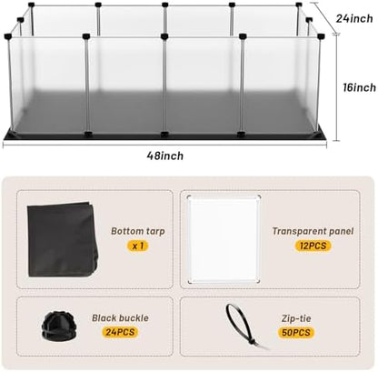 Tresbro Guinea Pig Cage with Waterproof Mat & 12 Transparent Panels, Bunny Enclosure and Indoor Guinea Pig Playpen 48''L x 24''W x 16''H, Small Animal Playpen for Hamster, Hedgehog, Kitten, Rabbit
