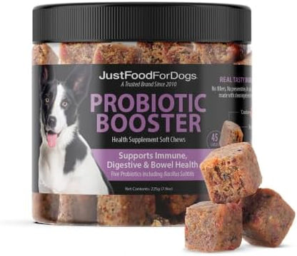 JustFoodForDogs Probiotic Booster Supplements for Dogs, Gut Health - 45 Ct