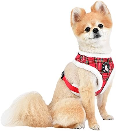 Puppia Blitzen Dog Harness Over-the-Head Warm Winter Christmas Holiday Harness Adjustable Chest for Small and Medium Dog, Checkered Red, Small