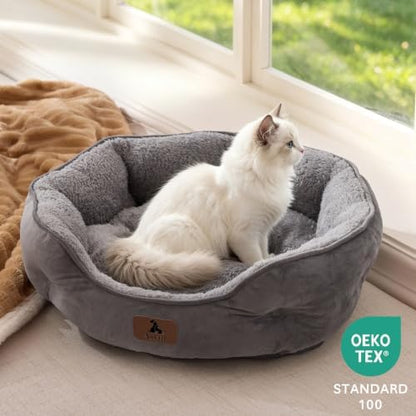 Asvin Small Dog Bed for Small Dogs, Cat Beds for Indoor Cats, Pet Bed for Puppy and Kitty, Extra Soft & Machine Washable with Anti-Slip & Water-Resistant Oxford Bottom, Grey, 20 inches