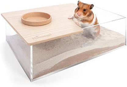 Niteangel Animal Sand-Bath Box: - Acrylic Critter's Sand Bath Shower Room & Digging Sand Container for Hamsters Mice Lemming Gerbils or Other Small Pets (Rectangle, Burlywood)